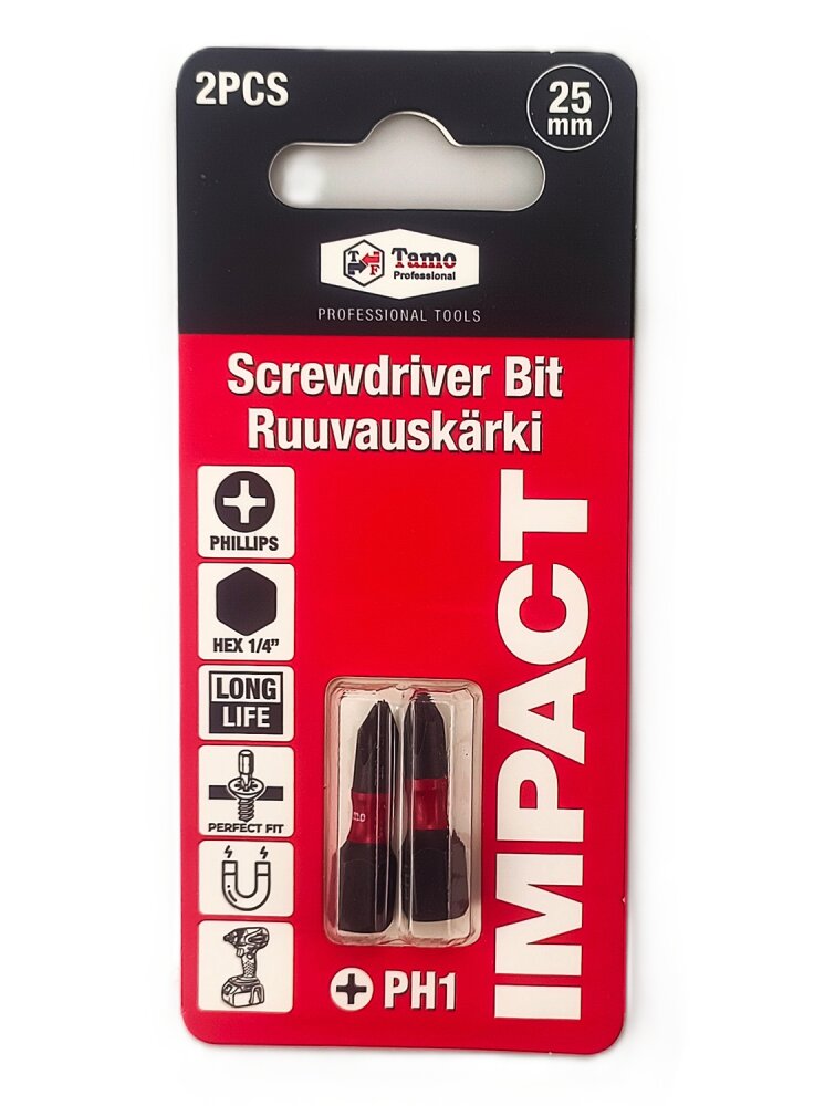 TAMO SCREWDRIVER BIT IMPACT PH1, 25MM, 2PCS