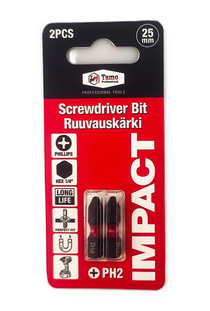TAMO SCREWDRIVER BIT IMPACT PH2, 25MM, 2PCS