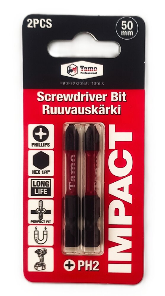 TAMO SCREWDRIVER BIT IMPACT PH2, 50MM, 2PCS