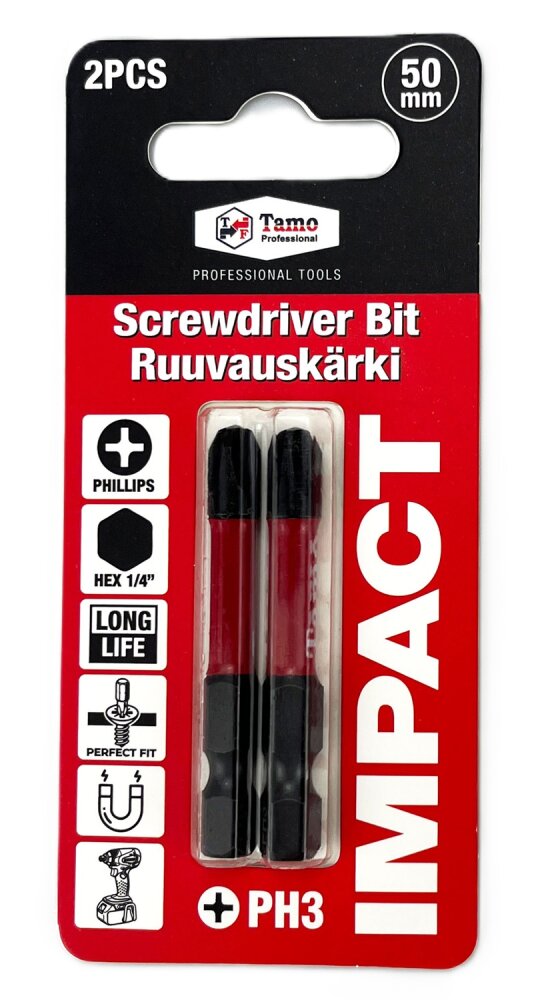 TAMO SCREWDRIVER BIT IMPACT PH3, 50MM, 2PCS