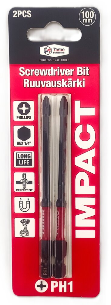 TAMO SCREWDRIVER BIT IMPACT PH1, 100MM, 2PCS
