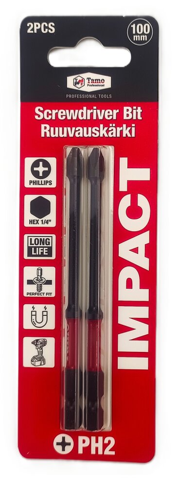 TAMO SCREWDRIVER BIT IMPACT PH2, 100MM, 2PCS