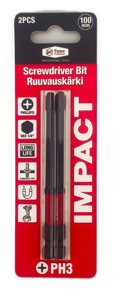 TAMO SCREWDRIVER BIT IMPACT PH3, 100MM, 2PCS