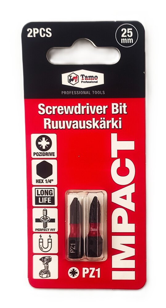 TAMO SCREWDRIVER BIT IMPACT PZ1, 25MM, 2PCS