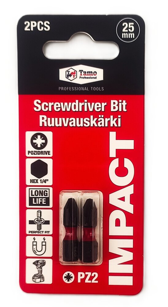 TAMO SCREWDRIVER BIT IMPACT PZ2, 25MM, 2PCS