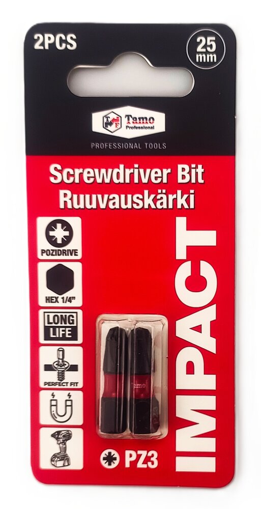 TAMO SCREWDRIVER BIT IMPACT PZ3, 25MM, 2PCS
