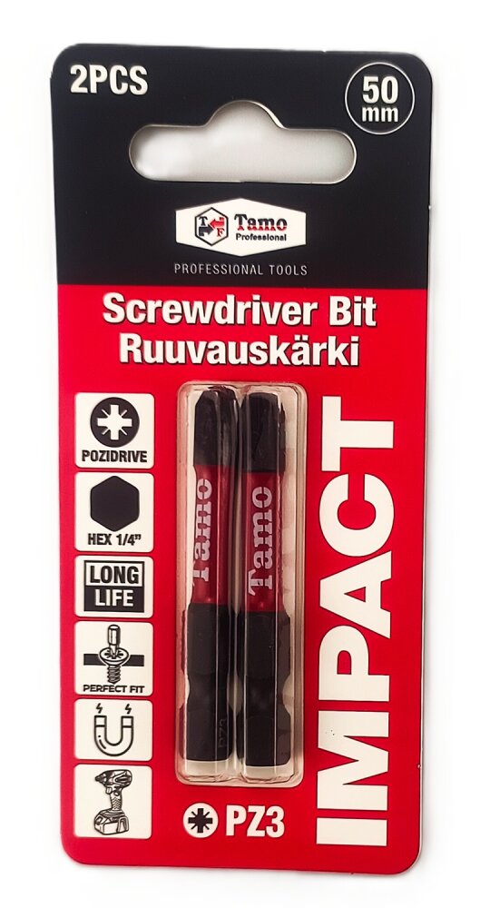 TAMO SCREWDRIVER BIT IMPACT PZ3, 50MM, 2PCS
