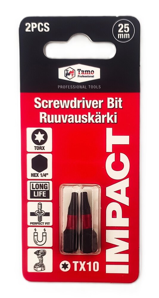 TAMO SCREWDRIVER BIT IMPACT TX10, 25MM, 2PCS