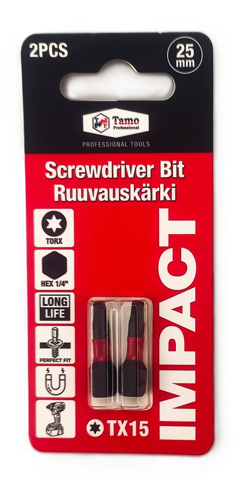 TAMO SCREWDRIVER BIT IMPACT TX15, 25MM, 2PCS