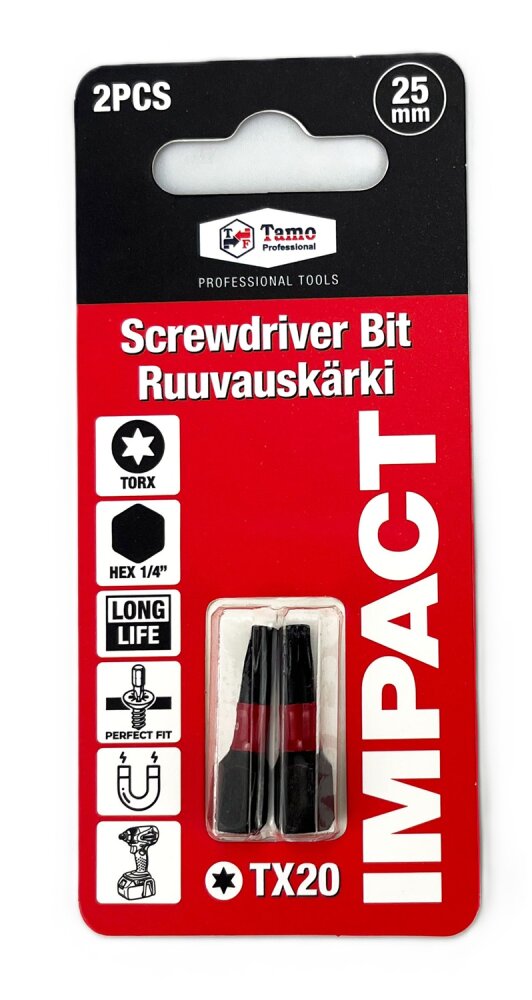 TAMO SCREWDRIVER BIT IMPACT TX20, 25MM, 2PCS