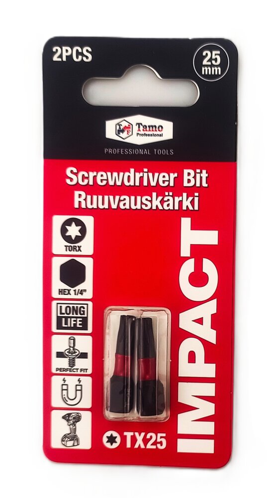 TAMO SCREWDRIVER BIT IMPACT TX25, 25MM, 2PCS