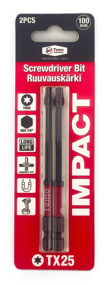 TAMO SCREWDRIVER BIT IMPACT TX25, 100MM, 2PCS