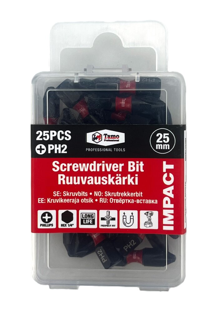 TAMO SCREWDRIVER BIT IMPACT PH 2, 25MM/25PCS TAMO SCREWDRIVER BIT IMPACT PH 2, 25MM/25PCS