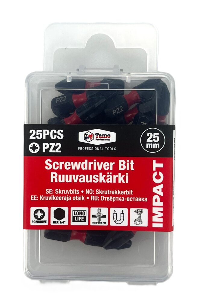 TAMO SCREWDRIVER BIT IMPACT PZ2, 25MM, 25PCS