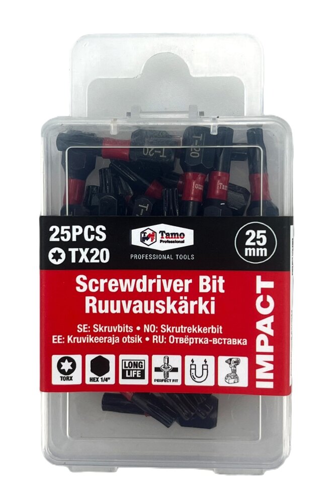 TAMO SCREWDRIVER BIT IMPACT TX20, 25MM, 25PCS