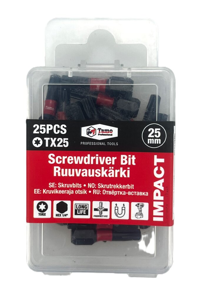 TAMO SCREWDRIVER BIT IMPACT TX25, 25MM, 25PCS